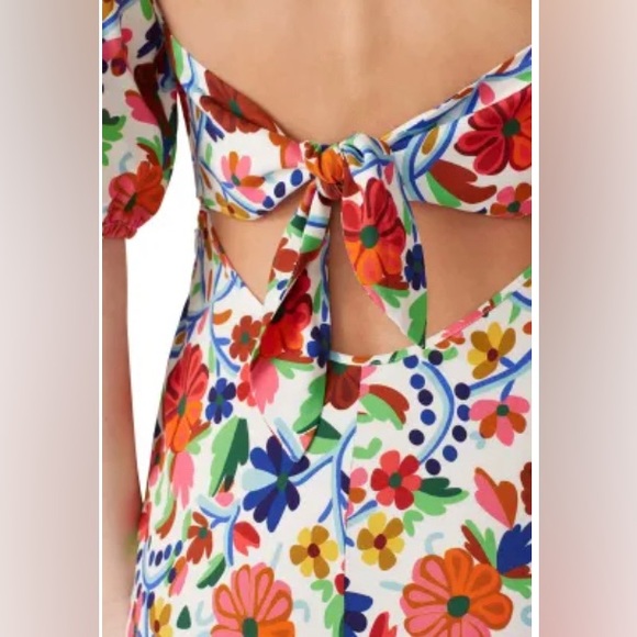 RIXO Steph floral cut out puff sleeve midi dress cream multicolor retro size 6 - Picture 4 of 16